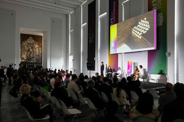 Panel discussion on the Bukhara Biennial during the Art for Tomorrow conference held last week in Milan, an event founded in 2015 to unite cultural leaders addressing urgent arts-related challenges.
