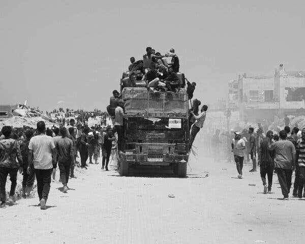 Humanitarian aid truck distributing supplies in Gaza on Wednesday.
