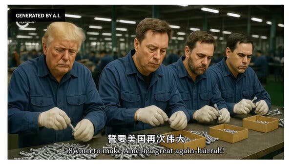 Screenshot from an AI-generated music video mocking President Trump and his administration.