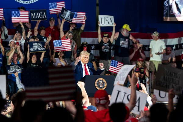 President Trump addresses supporters in Warren, Michigan, during a rally on Tuesday.