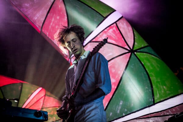Josh Dibb of Animal Collective performing live in 2012. Like many of his contemporaries from the early 2000s indie rock scene, Dibb has transitioned into composing music for films.