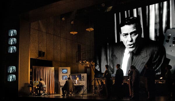 George Clooney portraying Edward R. Murrow in the Broadway production of 'Good Night, and Good Luck' at the Winter Garden Theater, New York.