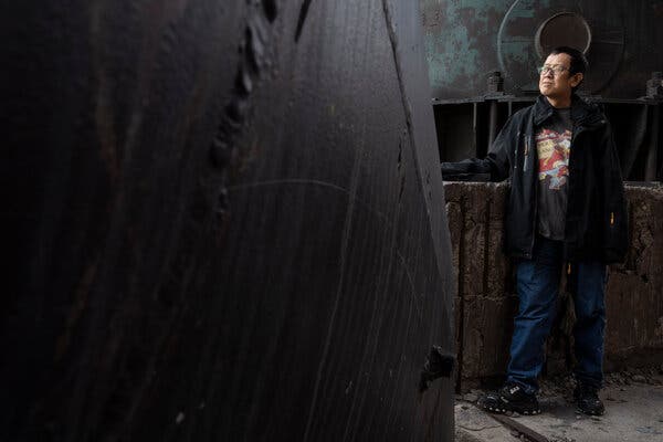 Han Song photographed in March at a repurposed steel factory turned leisure park in Beijing.