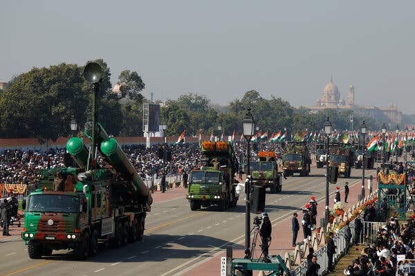 Military vehicles of India showcased during the Republic Day parade in New Delhi, January.