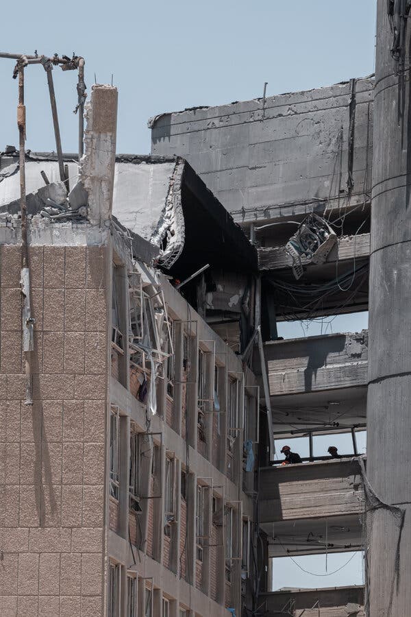 Emergency personnel respond at Soroka Medical Center in Beersheba following the missile strike.
