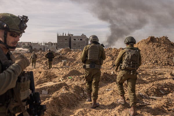Israeli troops in the central Gaza Strip during a military escorted media visit last January.