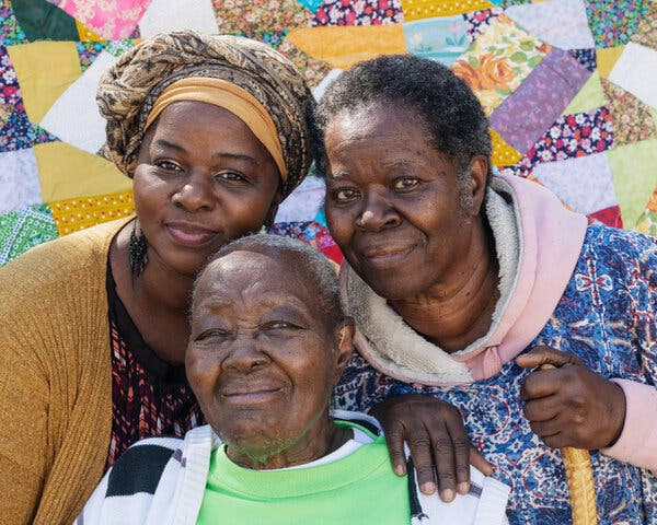From left to right: Bara Byrd-Stewart with her mother, Sherry Byrd, and grandmother Laverne Brackens, who continues quilting at age 98.