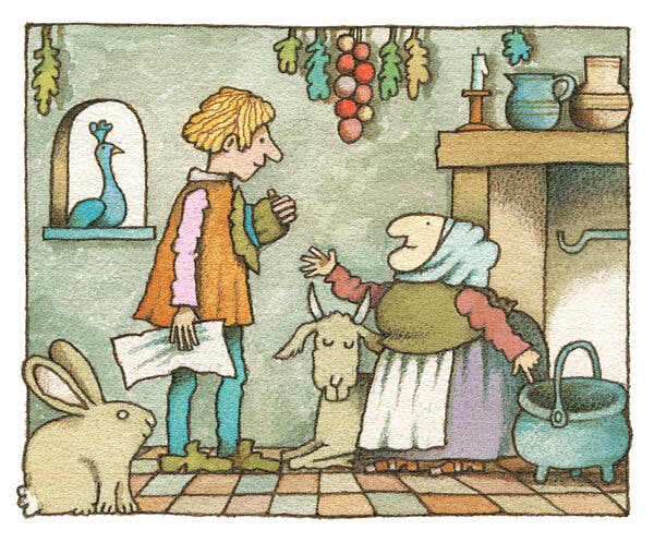 Strega Nona calls for help, and Big Anthony responds attentively.