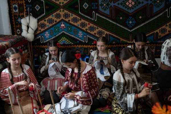 Crafting traditional embroidered blouses in Domnesti, a village near Bucharest, Romania.