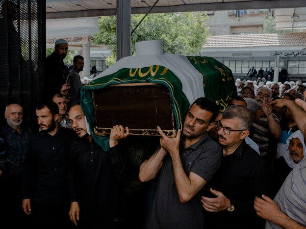 Funeral procession for Druse fighters killed in extremist attacks on Jaramana, Syria, Wednesday.