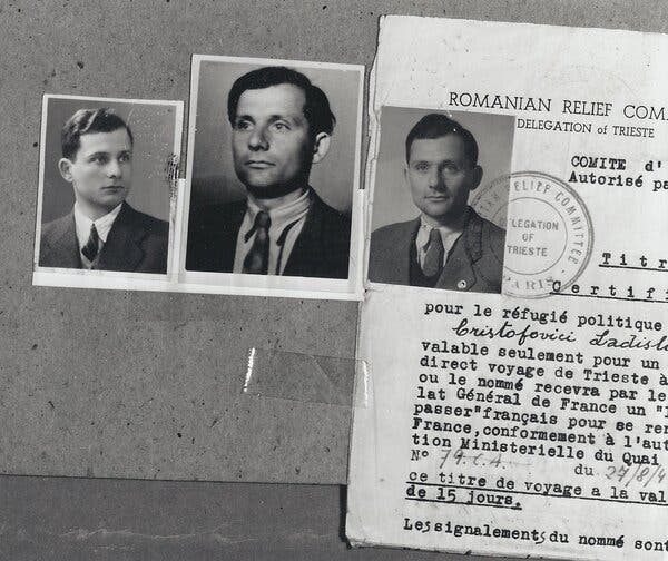 Refugee papers belonging to Nicholas Kristof’s father, Ladis, who adopted the surname Kristof upon arriving in the United States.