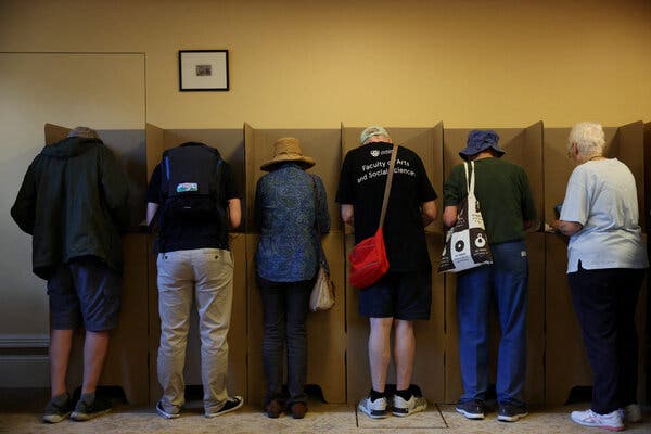 Australia faces a tense geopolitical environment as voters cast early ballots at a Sydney polling station last week.