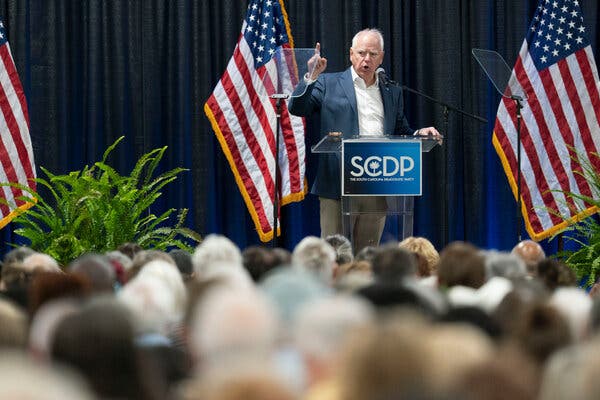Minnesota Governor Tim Walz addresses attendees at the South Carolina Democratic Party Convention.