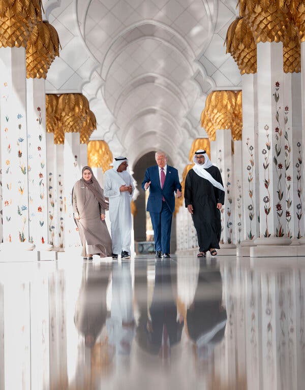 President Trump visits the Sheikh Zayed Grand Mosque in Abu Dhabi on Thursday. He remarked during a speech on Tuesday, “I have never believed in permanent enemies. I am different than many assume.”