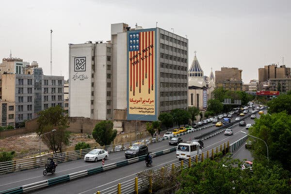An anti-U.S. mural on a Tehran building last month as Arab leaders encourage efforts toward a negotiated nuclear agreement with Iran.