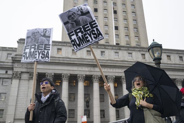 Demonstrators gathered in New York this month to advocate for Rumeysa Ozturk’s release.