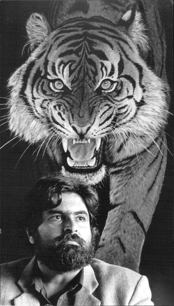 Valmik Thapar in 1994, a staunch advocate for creating protected, human-free zones for tiger conservation.
